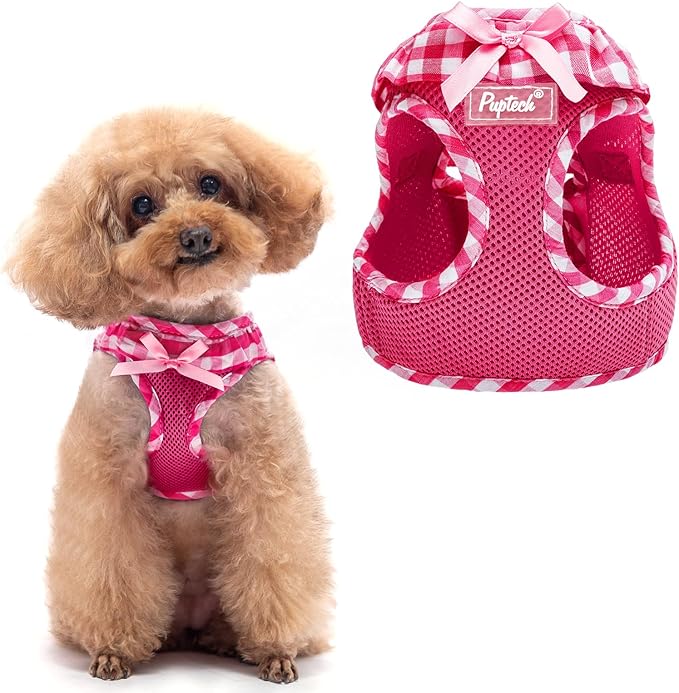 PUPTECK Dog Harness for Puppy and Small Sized Dogs, Step-in No Pull Soft Mesh Vest Harness for Cats Small Pets Walking, Fuschia, New S