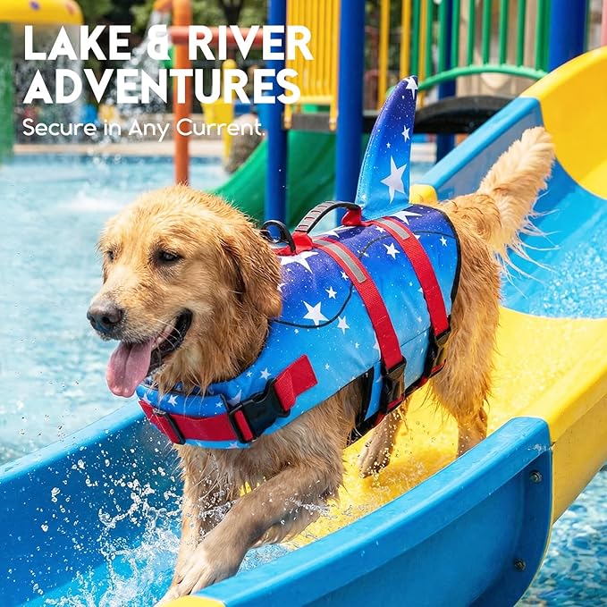 ASENKU Dog Life Jacket - Pet Safety Vest for Swimming & Boating, Shark Life Jacket with Floatation, Dog Lifesavers Swimsuits for Small Medium Large Dogs (GradStar, S)