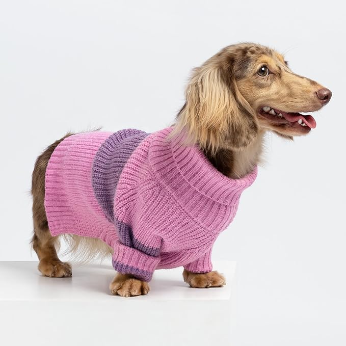 Fitwarm Chunky Knit Dog Sweater, Thermal Dog Winter Clothes for Small Dogs Girl, Doggy Turtleneck Sweater, Pet Outfit, Plum, Black, Medium