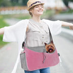 PetAmi Small Dog Sling Carrier, Soft-Sided Crossbody Puppy Carrying Purse Bag, Adjustable Sling Pet Pouch to Wear Medium Dog Cat Travel, Dog Bag for Traveling, Poop Bag Dispenser, Max 10 lbs, Pink