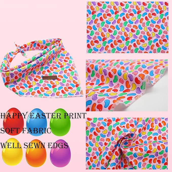 Elegant little tail Easter Dog Bandana, Colorful Candy 1PC Washable Dog Scarf Female or Male Square Bib Kerchief Scarf Adjustable Pet Bandana for Medium Large Dogs