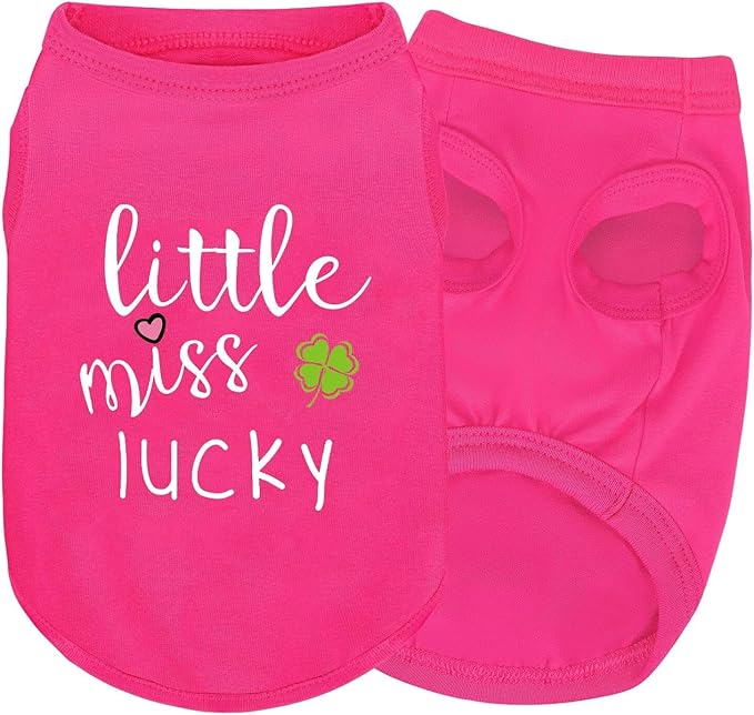 Pink Cotton Dog Shirt with 'Little Miss Lucky' Print, Soft & Breathable Pet Apparel for Small to Large Dogs, All-Season Sleeveless Vest, Cute and Comfortable Dog Outfit.Pink Four-Leaf Clover 3XL
