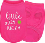 Pink Cotton Dog Shirt with 'Little Miss Lucky' Print, Soft & Breathable Pet Apparel for Small to Large Dogs, All-Season Sleeveless Vest, Cute and Comfortable Dog Outfit.Pink Four-Leaf Clover 4XL