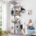 Globlazer 80 Inch Cat Tree for Large Cats, Stable Multi-Level Cat Tree with 2 Condos & Sisal Scratching Posts for 2-3 Cats, Thickened Base Space Saving Cat Tree Tower, F80G, Light Gray