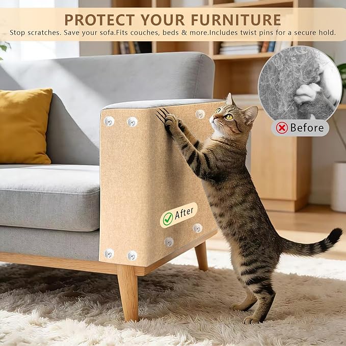 Cat Scratch Pad 78.7x15.8 Inch Self-Adhesive Trimmable Durable Cat Claws Furniture Protector for Couch Sofa Wall Door,Beige