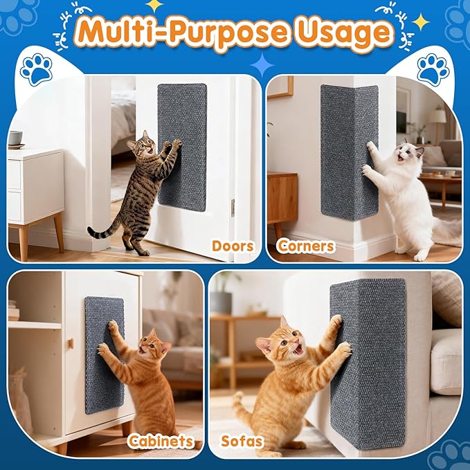Wall Cat Scratcher for Indoor Cats,19.6x9.8”Corner Cat Scratcher,Cat Scratch Pad Furniture Protector for Door & Wall,Couch, Durable Cat Scratching Board Easy Mount (Grey, 19.6”x9.8”)