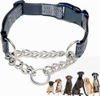 Martingale Collars for Dogs, Heavy Duty Stainless Steel Chain Training Collar, Reflective Nylon Adjustable Collar with Quick Release Buckle, Suitable for Puppy Medium Large Dogs (Gray, L)