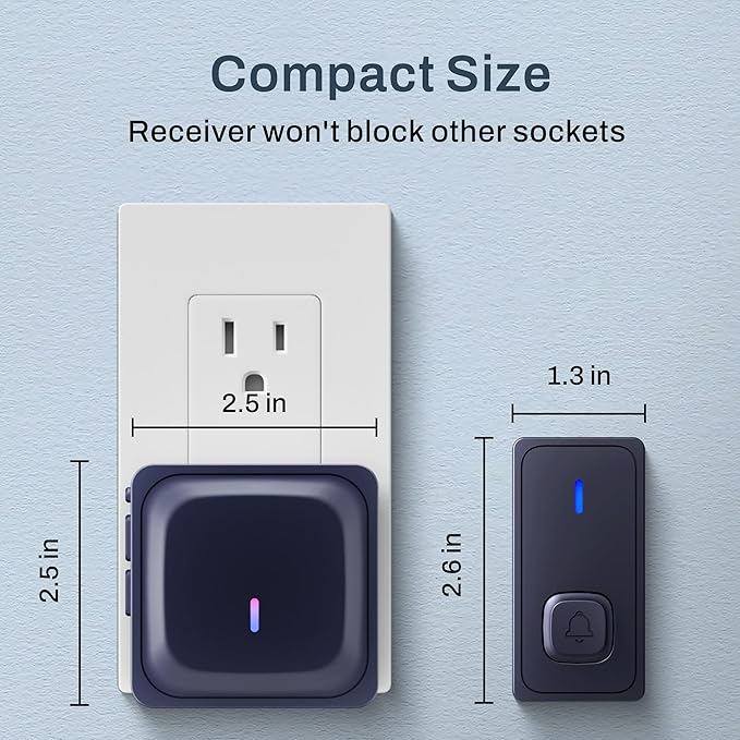 BN-LINK Wireless Doorbell with 2 Buttons, Mini Waterproof Door Bell Easy Installation, 1000Ft Range, Adjustable Volume & 58 Chimes, LED Flash, Perfect for Homes, Offices, Apartments (Black)