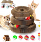 2 PCS Magic Organ Cat Scratcher Board with 6 Balls, Foldable Recyclable Accordion Cats Toy with Ball and Track Adventure, Cat Scratching Pad, Retractable Reversible Furniture Protector(Brown)