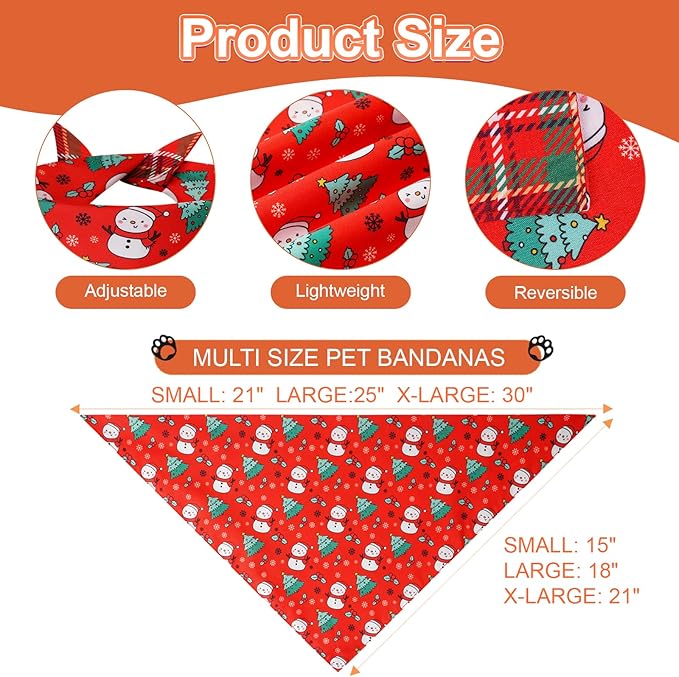 Christmas Dog Bandanas Small 2PCS, 4 Pattern Holiday Plaid Scarf for Boy and Girl, Triangle Reversible Bibs Breed for Puppy Pets