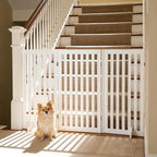 Freestanding Pet Dog Gate 36 Inch Foldable Fence Indoor 3 Panel Extra Wide Wooden Dog Door for Stairs Hallways Doorways