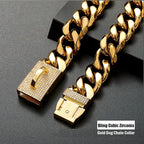 New Gold Dog Chain Collar with Bling Zircon Buckle,19MM Strong Stainless Steel Cuban Link Chain Collar,Dog Necklace Collar for Small Medium,Large Dogs