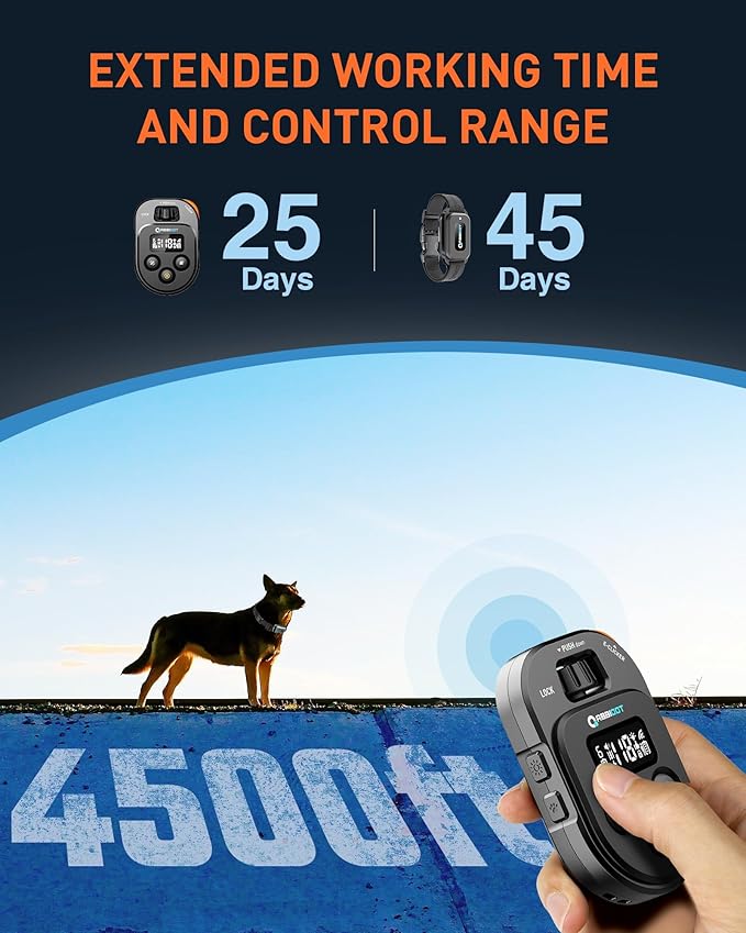 ABBIDOT Shock Collar for Dogs, 4500FT Dog Training Collar with Remote，IPX7 Waterproof Rating，6 Training Modes (Beep, Vibration, Safe Shock), Enhanced Night Light, Rechargeable E-Collar （10-130 lbs）