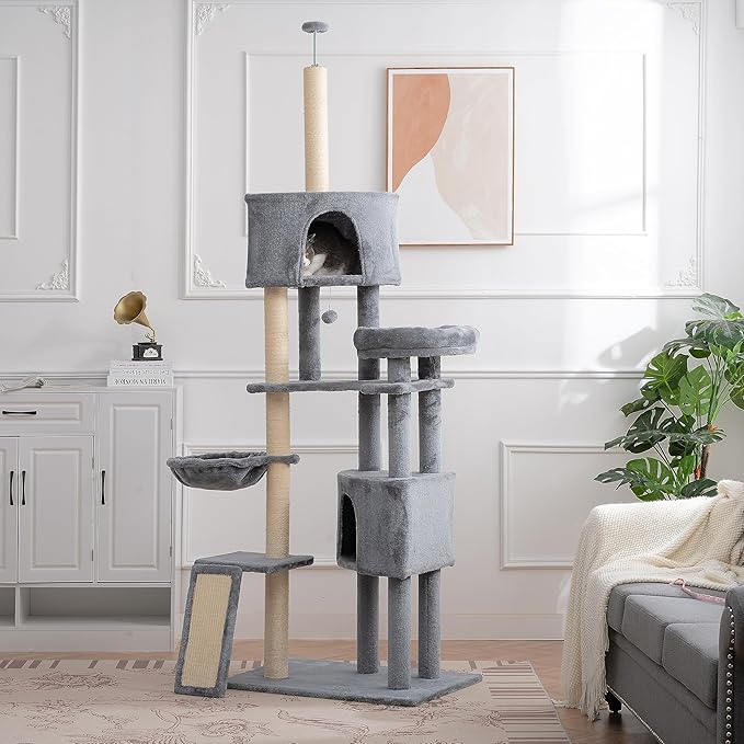105 -Inch Cat Tree, Cat Tower for Indoor Cats, Multi-Level Cat Condo with 3 Perches, 2 Caves, Basket and Scratching Board Fo