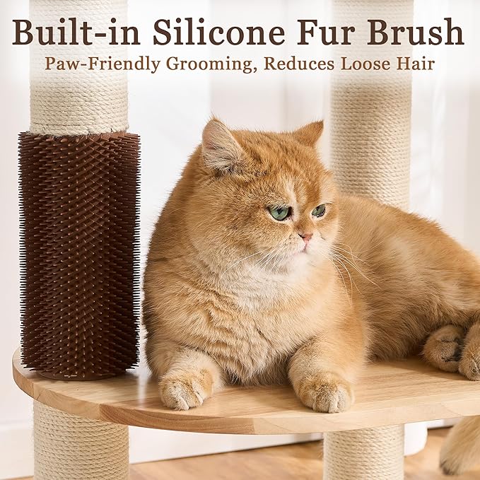 Modern Cat Tree Tower with Scratching Post for Indoor, Solid Wood Multifunctional Cat Tree Tower with Soft Bed, Space Capsule, Sisal Scratching Board, Grooming Post, Dangling Ball