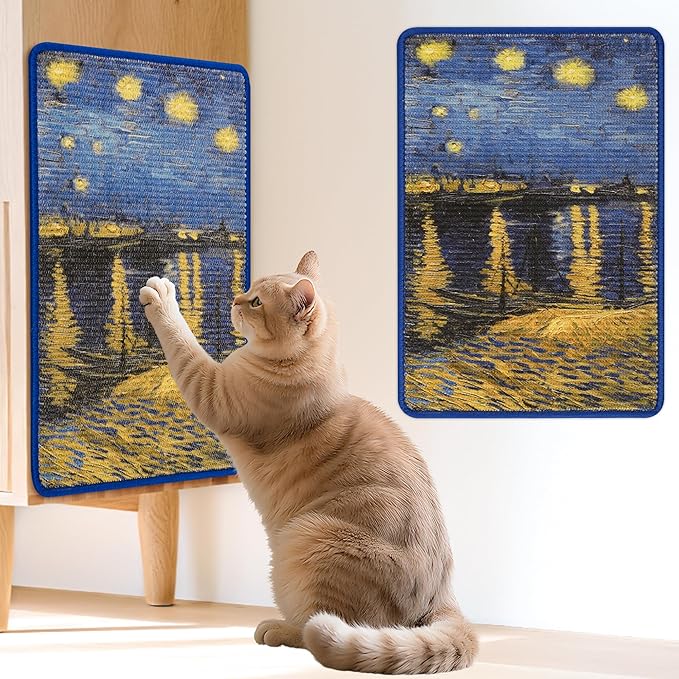 Sisal Cat Scratcher Mat, Cat Wall Scratcher for Indoor Cats, 23.6x15.7 Inch Cat Scratch Pad with Hook & Loop, Wall Mounted Cat Scratching Post to Protect Couch and Carpet（Starry River）
