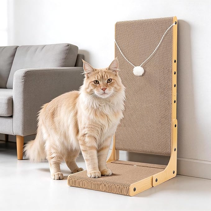 27.6 Inch Cat Scratching Post, Premium L-Shaped Cat Scratcher, Wall-Mounted Scratch Pad for Indoor Cats