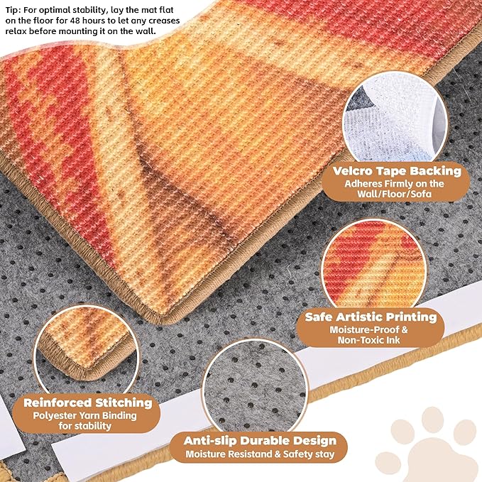 Sisal Cat Scratcher Mat, Cat Wall Scratcher for Indoor Cats, 23.6x15.7 Inch Cat Scratch Pad with Hook & Loop, Wall Mounted Cat Scratching Post to Protect Couch and Carpet（Radiant Cat）