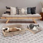 FUKUMARU 26 Inch Cat Scratcher Bed, 2 Reversible Cardboard Cat Scratch Pads Refill for Indoor Cats, Durable Large Cats Scratching Bed Sofa Couch Lounger with Fun Toys, Furniture Protector, Beige