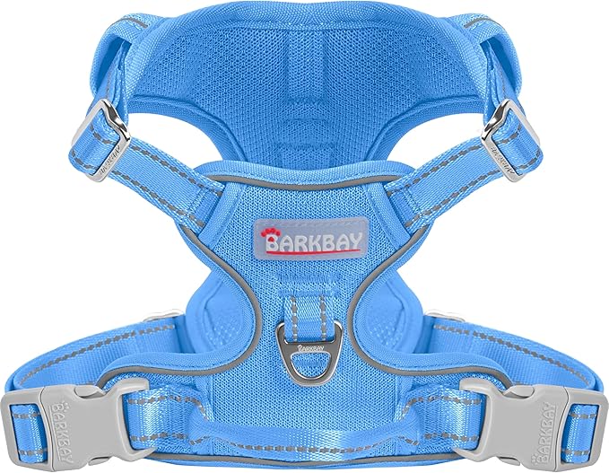 BARKBAY Dog Harness No Pull Mesh for Medium Dogs - Adjustable, Reflective, Comfortable, No Choke, Heavy-Duty - Perfect for Outdoor Training, Walking, and Hiking - Strong & Durable - M & Blue Mesh