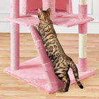 Yaheetech XL Cat Tree, 80in Multi-Level Cat Tower w/Scratching Posts, Double Condo, Perched Platforms and Dangling Balls, Pet Activity Center for Kittens, Pink