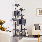 Topeakmart Cat Tree, 82.5in Climbing Tower with 2 Kitten-Ear-Style Top Perches, Hammock, Basket, Scratching Posts, Multilevel Pet Furniture Activity Center for Indoor Felines, Dark Gray