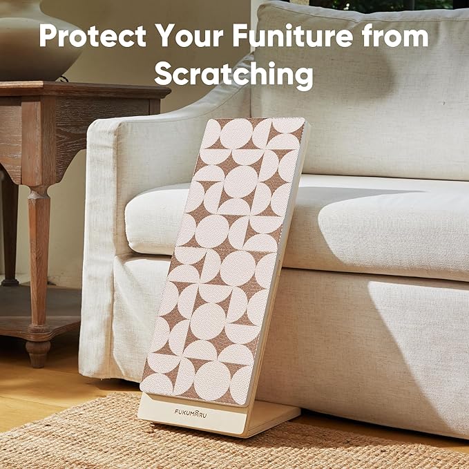 FUKUMARU Cat Scratcher Ramp for Indoor Cats, 23.66 Inch Wood L Shape Cat Scratching Board, Replaceable Cardboard Cat Scratch Pad, Vertical Kitten Scratcher Furniture Protector for Couch Sofa Wall