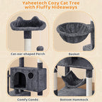 Yaheetech 64.5in Extra Large Cat Tree with 2 Perches, 2 Condos, 5 Scratching Posts, Funny Hammock & Basket & Dangling Balls, Multi-Level Cat Tower for Indoor Felines, Dark Gray