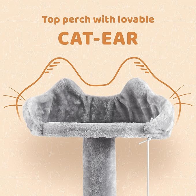 Topeakmart Cat Tree, 57 inches Multi-Level Cat Tree Tower with Scratching Posts, Cat Condo and Basket Kitten Activity Center, Light Gray
