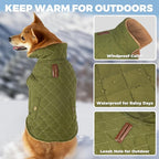 Dog Coat, Warm Soft Dog Winter Coats for Small Dogs, Waterproof Windproof Dogs Adjustable Jacket with Fleece Lined Turtleneck Doggy Snowsuit with Leash Hole, Green Large