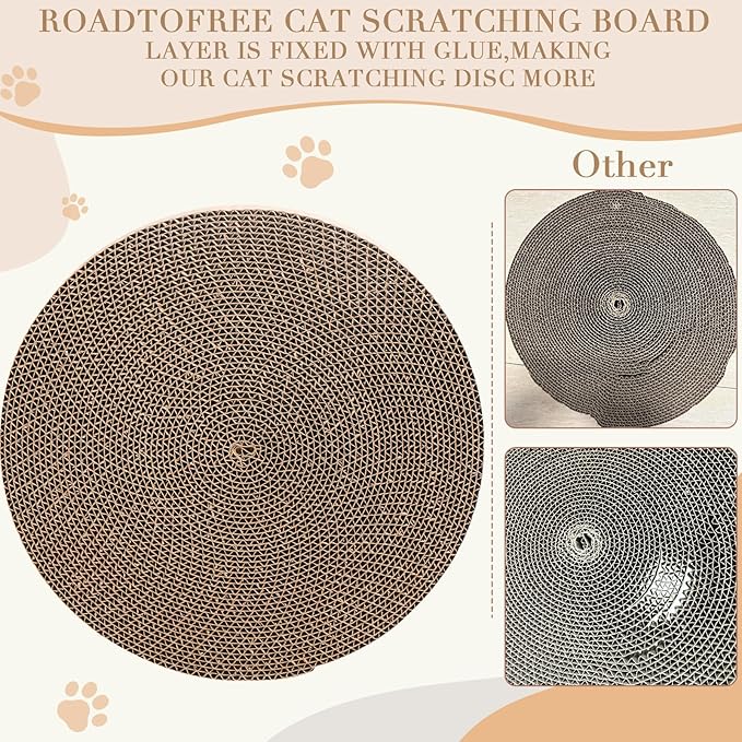 Round Cat Scratcher Replacement Pads -Circle Cat Scratcher Pad Cardboard Cat Scratchers Refill 10 inch Diameter 7/8 inch Thickness Pet Supplies, Relieves Stress, Supports Pet Behaviors, 2 Count