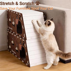 2-Story Large Cat Condo for Indoor Cats with Catnip Toy, Felt Cat Cave House with Scratching Tunnel, No-Tool Assembly Warm Silent Cat Bed for Multi-Cat Households, Durable and Washable, Coffee