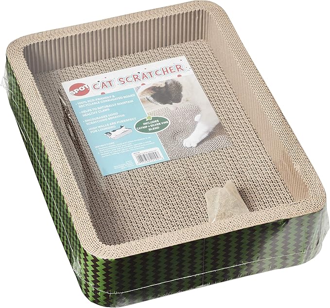 SPOT Corrugated Cardboard Cat Scratcher / 17" Bed/with Catnip and Silver Vine