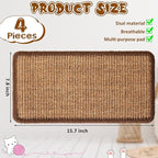 Tuanse 4 PCS Cat Scratcher Mat, 15.7 x 7.8 Inches Sisal Cat Scratching Pad, Horizontal Floor Scratching Pad Rug with Adhesive Loop Tape for Protect Couch and Carpets(Brown)
