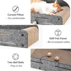 FUKUMARU 26 Inch Large Cat Scratcher Bed, 2 Reversible Cardboard Cat Scratch Pads Refill for Indoor Cats, Durable Cats Scratching Bed Sofa Couch Lounger with Fun Toys, Furniture Protector, Grey