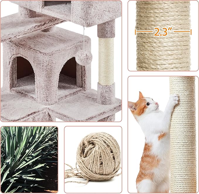 Topeakmart 54in Cat Tree, Cat Tower w/Large Cat Condo Scratching Posts and Perch, Cat Stand House Furniture, Brown/White