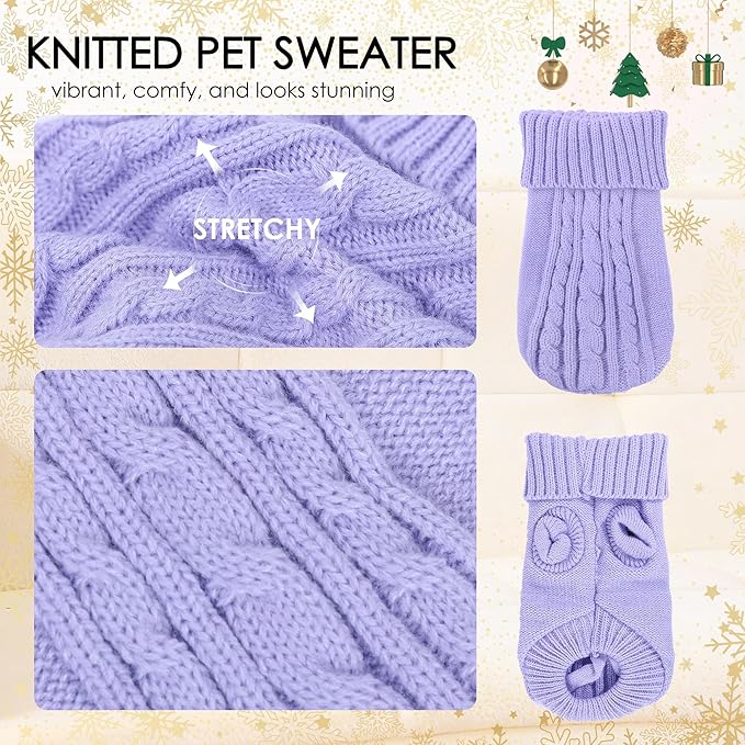 XS Dog Sweater, 2 Pieces Knitted Turtleneck Christmas Dog Sweaters Winter Dog Clothes for Small Dogs Teacup Chihuahua Yorkie Warm Puppy Pet Cat Sweater Outfits, Green and Purple, XSmall