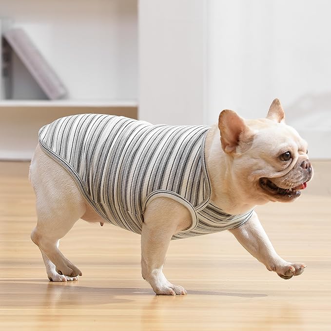 Dog Shirts Vest Cotton Striped T-Shirt, Sleeveless Stretchy Pet Clothes for Small Dogs, 2-Pack Soft Breathable Puppy Tank Top Cat Tee (Medium, Black,Gray)
