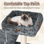 54 Inch Multi-Level Cat Tree Tower with Hammock, Condos & Scratching Posts, Large Cat Furniture for Indoor Cats with Pompoms, Dark Grey