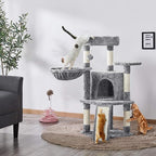 Topeakmart 42in Cat Tree Tower for Indoor Cats, Cat Condo with Perch & Hammock, Activity Center, Multi-Level Cat Furniture with Scratching Posts, Cat House, Light Gray