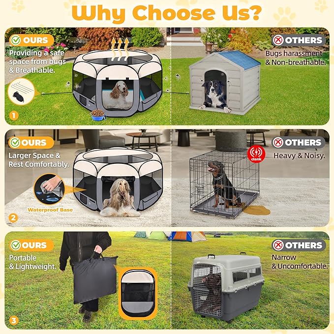 Dog Playpen 45", HOMAGICO Pet Playpen for Indoor Cats Enclosed, Portable Dog Cage Outdoor Tent Crate with Carrying Case, Water-Resistant and Removable Shade Cover, Grey