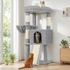 Globlazer 45" Cat Tree for 2-3 Medium Cats, Multi-Level Cat Tower with Scratching Board for Kittens and Senior Cats, Condo & Hammock Space Saving Cat Tower, F45, Light Gray
