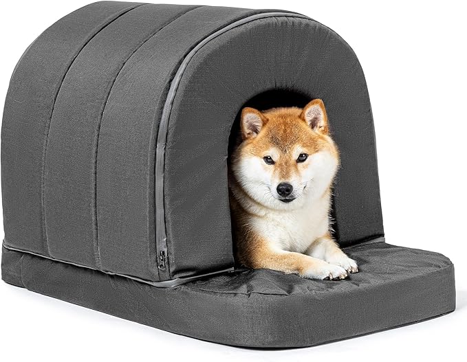 Orthopedic Dog House 2.0 - Outdoor Waterproof Dog Shelter w/Porch - Scratch Proof Indoor Pet House w/Egg-Crate Foam - Ideal for Medium Breeds & Fits 30-Inch Crate - 29"x18", Charcoal