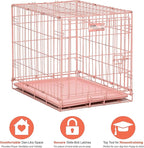 MidWest Homes for Pets 24-Inch Pink Fashion iCrate for Small Breeds, 12-20 lbs, Single Door Folding Dog Crate with Divider Panel, Leak-Proof Tray & Secure Latch, Portable, Durable & Easy to Assemble