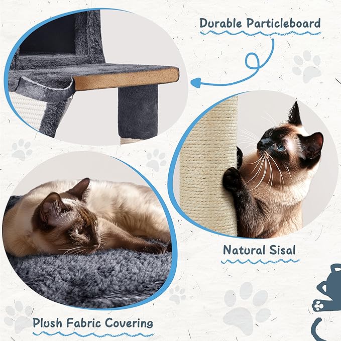 Yaheetech Cat Tree Tower, 40-Inch Condo with Hammock, Oversized Soft Platform, Scratching Board, Basket, Pet Beds & Furniture for Large Kittens, Dark Gray
