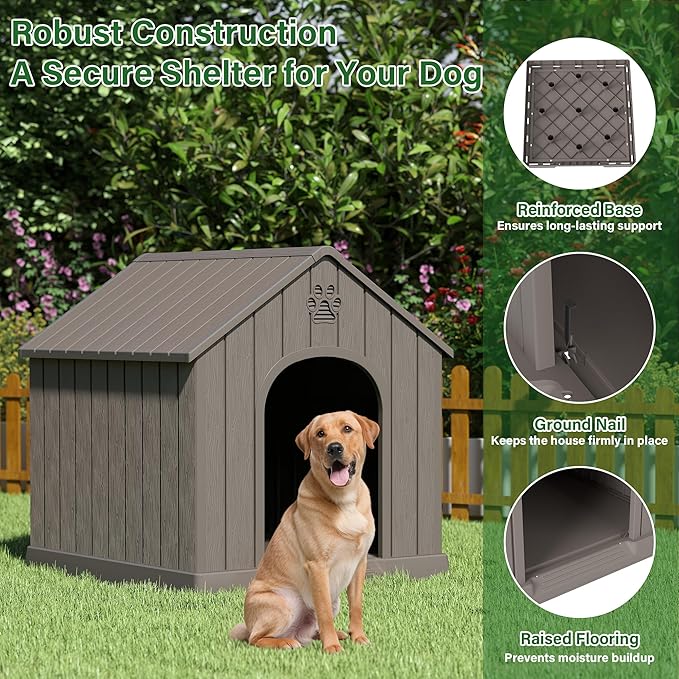 Bifanuo Large Dog House for Outdoor & Indoor, Waterproof Puppy Shelter with Air Vents & Elevated Floor, Easy Assemble Sturdy Dog Kennel for Large Dogs(Grey,36.2''L×38''W×38''H)