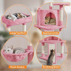 Yaheetech Cat Tree, 42in Play Tower for Indoor Cats, Kitten House with Large Perch & Scratching Posts & Cozy Condo & Scratching Ramp, Cat Furniture Activity Center, Pink