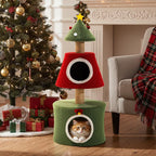 AQUILLA 39.8in Christmas Cat Tree Tower for Indoor Cats, Multi-Level Cat Condo with Sisal Scratching Posts, Cozy Hideaway & Top Perch, Red & Green Holiday Pet Play House for Kittens and Small Cats