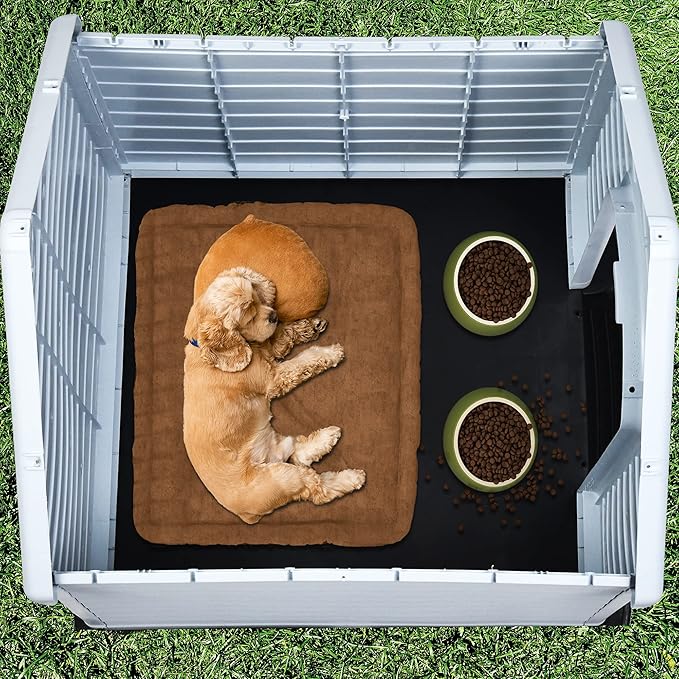 DWVO Large Outdoor Dog House, Plastic Doghouse with Air Vents and Ground Nails, Insulated Puppy Shelter for Small Medium Dogs (41''L x 38''W x 39''H, Green)