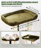 Happi N Pets 28" Cat Tree, Large Bed for Big Cats, Small Cat Tower with Soft Perch for Window Viewing, Stable Cat Tree Tower, Cat Scratching Post with Hammock, Removable Cover-Green